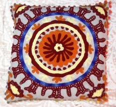 Traditional Jaipur Suzani Pillow, Embroidered Pillow Cover 16x16, Decora... - £10.21 GBP+