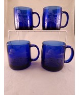 Cobalt Blue Set of 4 Running Wolves Forest Trees Moon France Mug Cup Cof... - £40.03 GBP