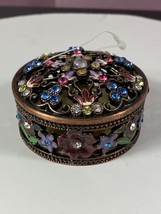 Floral Flowers Rhinestone Bejeweled Miniature Trinket Box Multicolored - $9.90