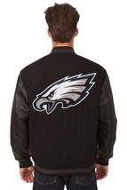 NFL Philadelphia Eagles Wool Leather Reversible Jacket Patch Logos Black JH - £213.54 GBP