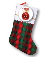 SOFT PLAID 18&quot; STOCKING &amp; SPARKLY CHRISTMAS BALL PERSONALIZED PINBACK BU... - $402.65 MXN