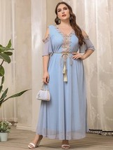 TOLEEN Elegant Women Plus Size Large Maxi Dresses 2023 Summer Blue Ruffled Overs - £95.78 GBP