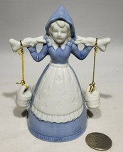 Porcelain Dutch Girl Milk Maid Bell Blue White Apron Milk Bucket Clapper... - $21.95