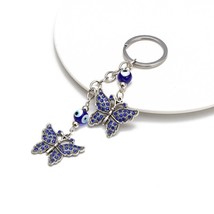 Turkish Evil Eye Keychains Butterfly For Women Cute Charm Silver Blue Luck - £9.24 GBP