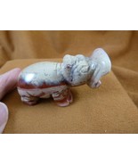 Y-HIP-733) Tan/red rainbow jasper roaring HIPPO Hippopotamus Gemstone fi... - $23.36