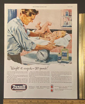 Vintage Print Ad Rexall Drugs Dad Weighs Infant on a Baby Scale 1940s Ephemera - £12.50 GBP