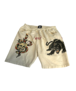 Ed Hardy Men&#39;s Fleece Tattoo Skull Snake Panther Ivory Sweat Shorts Size M - $800.34 MXN