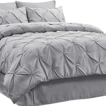 Bedsure Queen Comforter Set 8 Pieces - Pintuck Queen Bed Set, Grey - £62.29 GBP