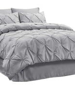 Bedsure Queen Comforter Set 8 Pieces - Pintuck Queen Bed Set, Grey - £62.27 GBP