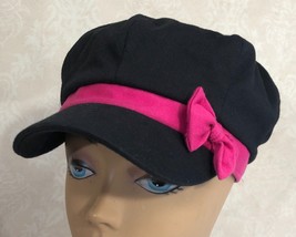 Cotton Blend Black Funky Fashion Pink Bow Hat Cap One Size - £10.67 GBP