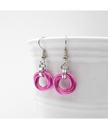 Hot pink love knot chainmail earrings, handmade jewelry - £12.01 GBP