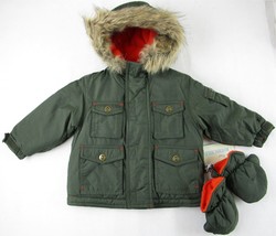 NWT Le Petit Rothschild Boys Parka Coat w/ Fur Trimmed Hood &amp; Mittens, 6-9M, $50 - £18.06 GBP