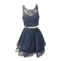 Sequin Hearts Womens 2 Piece Prom Skirt Set Blue Scalloped Sleeveless Jrs 3 New - £17.09 GBP