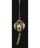 Cloisonne Jeweled Christmas Ornament Ball Hanging Chain Gold White Poins... - $29.63