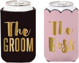Set of 2 Insulated Can Koozie Cover for Weddings- The Boss &amp; The Groom (... - £10.89 GBP
