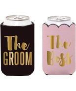 Set of 2 Insulated Can Koozie Cover for Weddings- The Boss &amp; The Groom (... - £10.89 GBP