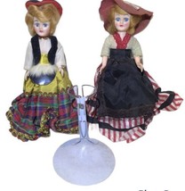 VTG 1950’s Scottish 7.5” dressed up 2 dolls w/1 stand Sleepy Eyes Open/close - £18.06 GBP