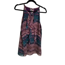 Ann Taylor Factory Size 10 Purple Teal Sleeveless Lined Blouse Keyhole Ruffle - £13.42 GBP