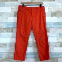 American Eagle Ripped Crop Pants Orange Straight Leg Mid Rise Cotton Wom... - $19.79