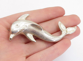 MEXICO 925 Sterling Silver - Vintage Shiny Swimming Dolphin Brooch Pin - BP2499 - £51.02 GBP