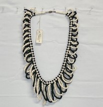 Black and Off-White Bead Loop Necklace Hand Crafted in Phillipines - $213.82 MXN