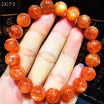 Natural Gold Strawberry Quartz Orange Sunstone Bracelet Clear Rectangle Beads Br - £216.05 GBP