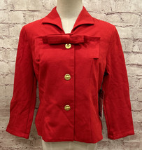 CAbi Red BEAU Jacket Blazer Bow 3 Button Size 6  Ponte Knit #3035 3/4 Sleeve NEW - £54.99 GBP