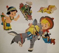 Vintage The Dolly Toy Co 1950s Nursery Donkey,Train,Indian &amp; Pueblo Adobe Cardbo - £31.47 GBP