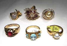 Ladies 18K Gold Electroplate New &amp; Vintage Rhinestone Statement Ring Lot... - $44.55