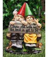 Grow Old With Me Whimsical Mr &amp; Mrs Gnome Blue Bird Patio Statue Garden ... - €42,09 EUR