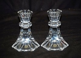 Classic Style Crystal Pair of Single Light Candlestick Holders Clear Glass Panel - £23.73 GBP