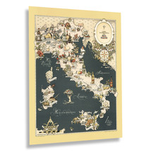 1949 Carta Gastronomica de Bel Paese Gastronomic Map of Italy Poster Wall Art - $39.99