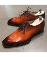 Men&#39;s Oxford Brown Patina Whole Cut Premium Quality Lace Up Leather Shoes - $205.14 CAD+