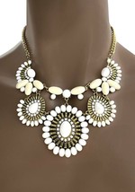 White & Cream Lucite Beads Clear Rhinestones Statement Everyday Casual Necklace - $17.53