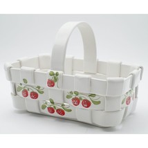 Vintage Ceramic Woven Basket Lattice Bread Fruit Basket w/ Handle Cherries Italy - £42.05 GBP