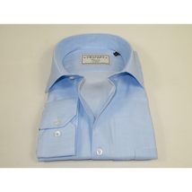Men's Dress Shirt Charles TYRWHITT Turkey 100% Cotton CHT-17 Blue Pique image 3