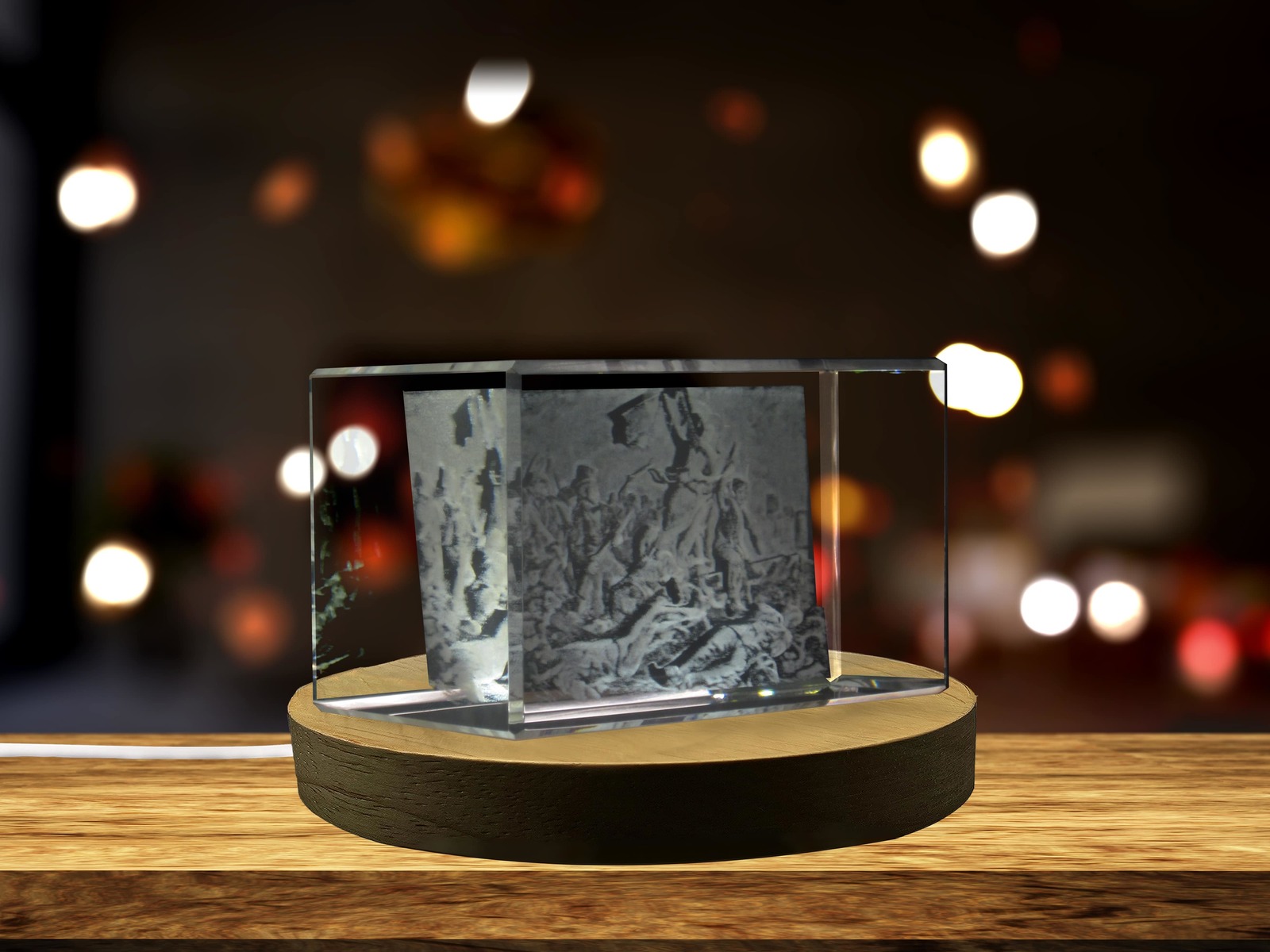LED Base included | Liberty Leading the People 3D Engraved Crystal Decor