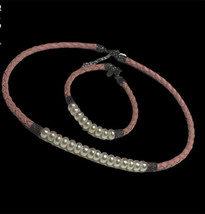 IWI White Pearl Necklace Bracelet Set Sterling Silver .925 Pink Leather ... - £66.45 GBP