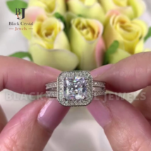1.50Ct Princess Cut Lab Created Diamond Halo Bridal Engagement Ring 14K Gold Fn - £88.76 GBP