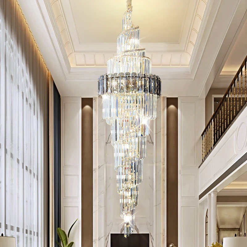 Crystal Long Chandelier Postmodern Luxury Villa Duplex Loft Hollow Spiral - $633.96+