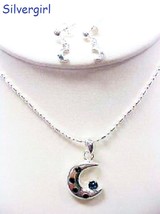 Silver Moon Dark Blue Rhinestone Necklace Set - £7.98 GBP