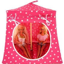 Pink Toy Tent, 2 Sleeping Bags, Polka Dot Print Fabric for Dolls, Stuffed Animal - £19.71 GBP