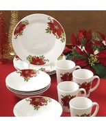 Christmas  Holidays Poinsettia 12 Piece  Dinnerware Set Service For 4 - £104.23 GBP