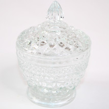 Vintage Anchor Hocking Wexford Pressed Glass Lidded Sugar Dish Bowl 5.25&quot; tall - £9.46 GBP