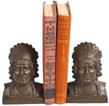 Bookends Bookend AMERICAN WEST Lodge Stoic Indian Chief Resin Hand-Painted - £157.80 GBP