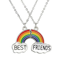 Rainbow Oil Drip Friendship Pendant BFF Necklaces - $28.10