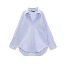 Summer Woman Ox Shirt Loose Long Sleeves Asymmetrical Blouse Office Lady Solid C - £78.63 GBP