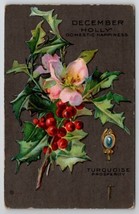 Birthday Greetings December Holly Turquoise Birthstone Postcard R27 - £7.13 GBP