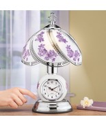 3-Way Touch Table Lamp Rose Glass Panel Silver Base Analog Clock Decor L... - €42,38 EUR
