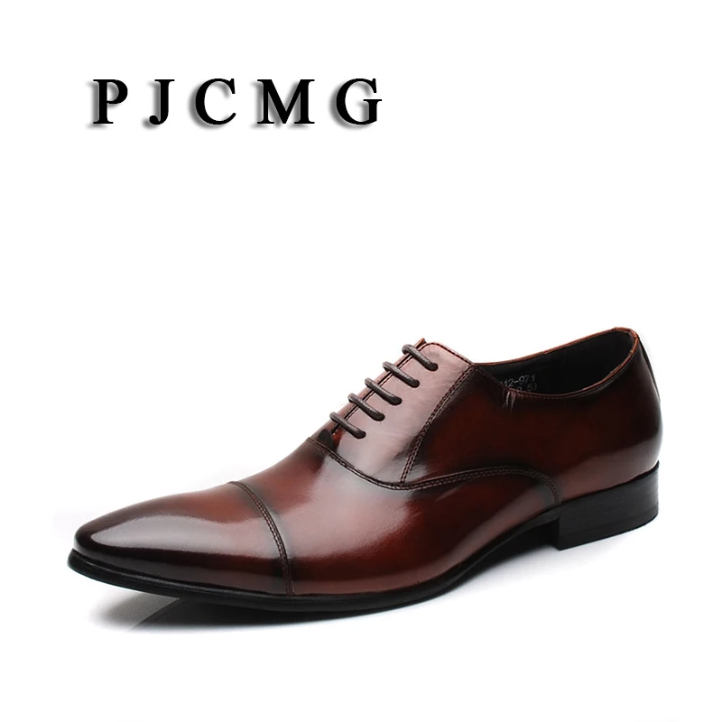 PJCMG   Mens Business -Up Black/Red Pointed Toe Formal Dress Leather Wedding Oxs - £99.26 GBP